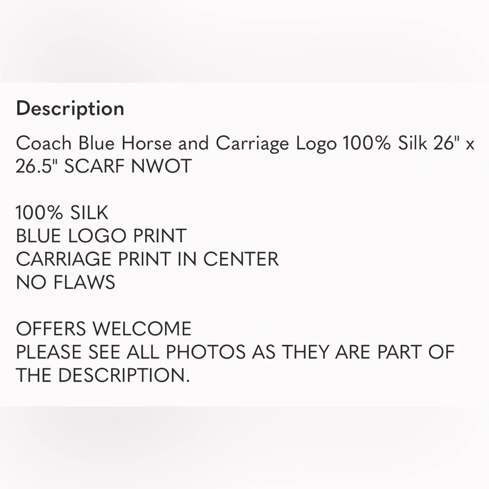 Coach Blue Horse and Carriage Logo 100% Silk 26